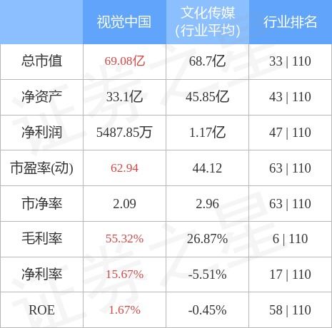 股票行情快报 视觉中国10月24日主力资金净卖出739.09万元